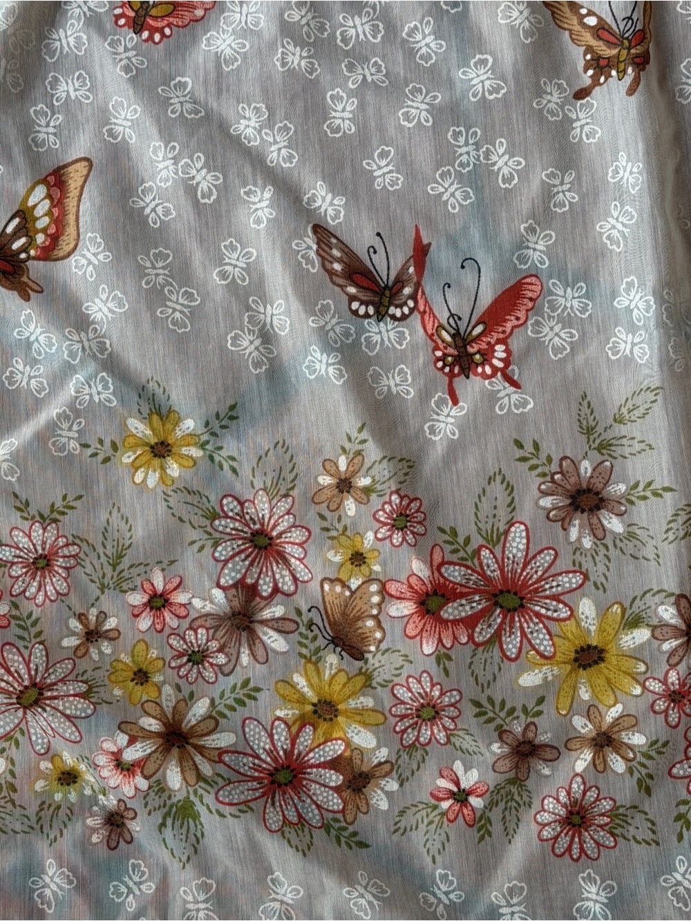 Vintage 70's Flower Butterfly Sheer Cafe Curtains 3 Panels Hippie Nature Boho